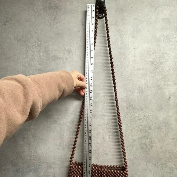 Classiques Entier‎ Wooden Beaded Small Purse Bag Brown Crossbody Boho Zip - Picture 10 of 12